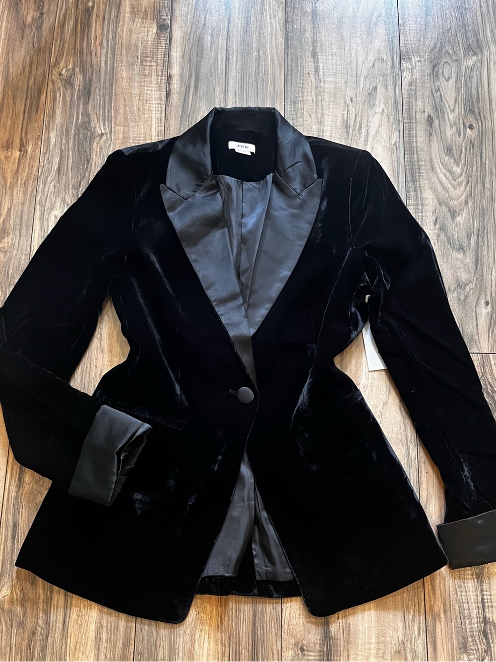 $400 JASON WU Black Velvet Satin Lapel Tailored One Button Blazer M